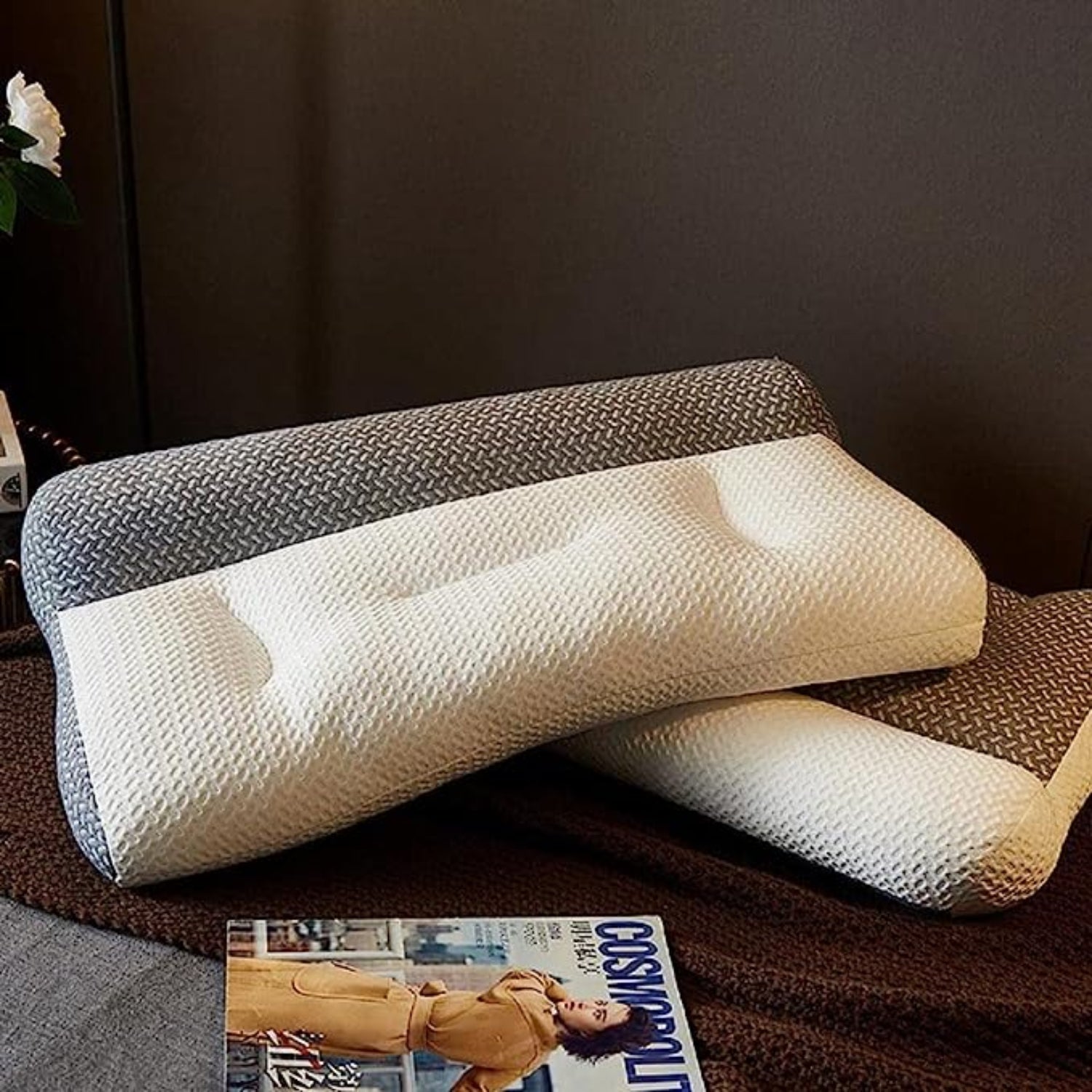 Oreiller de Sommeil Profilé Blanc - Oreiller en Polyester, Fibre de Soja & Tissu Tricoté