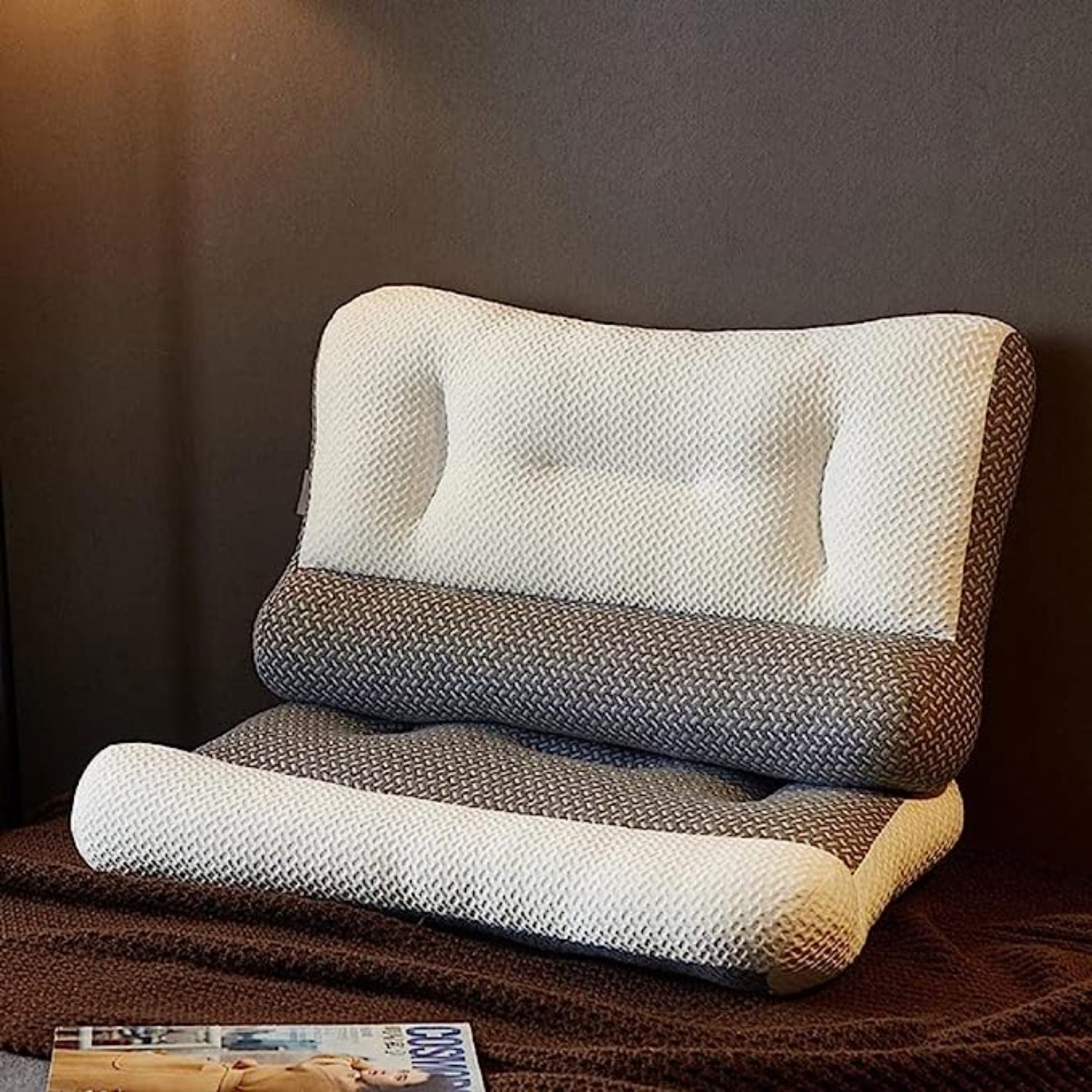 Oreiller de Sommeil Profilé Blanc - Oreiller en Polyester, Fibre de Soja & Tissu Tricoté