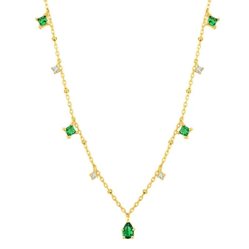 Collier en Acier Inoxydable Doré pour Femme - Cristaux de Zirconium et Chaîne d'Extension Réglable
