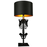 Lampe de Table Squelette - Figurine en Résine avec Base en Bois et Abat-Jour